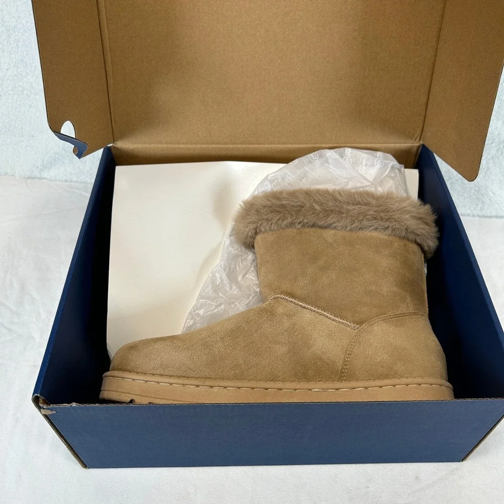 White Mountain Incher Womens Boots Dark Beige Faux Fur‎ Trim Size 9 New